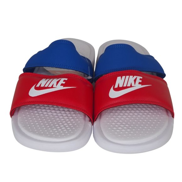 Nike Womens Benassi Duo Ultra Leather Slides Sandals Red/Blue/White Size 8 New - Picture 5 of 10